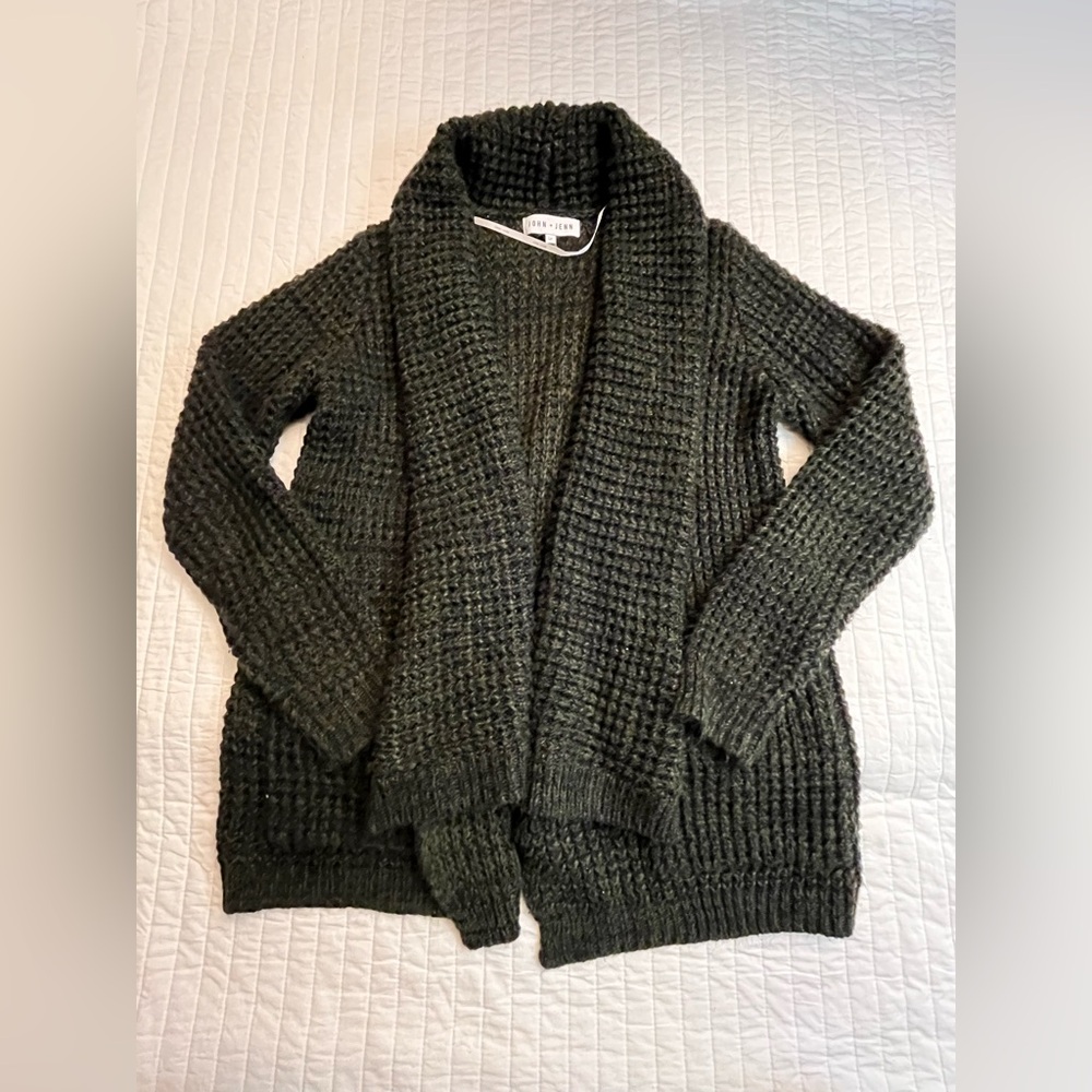 John + Jenn Anthropologie green chunky knit oversized cardigan